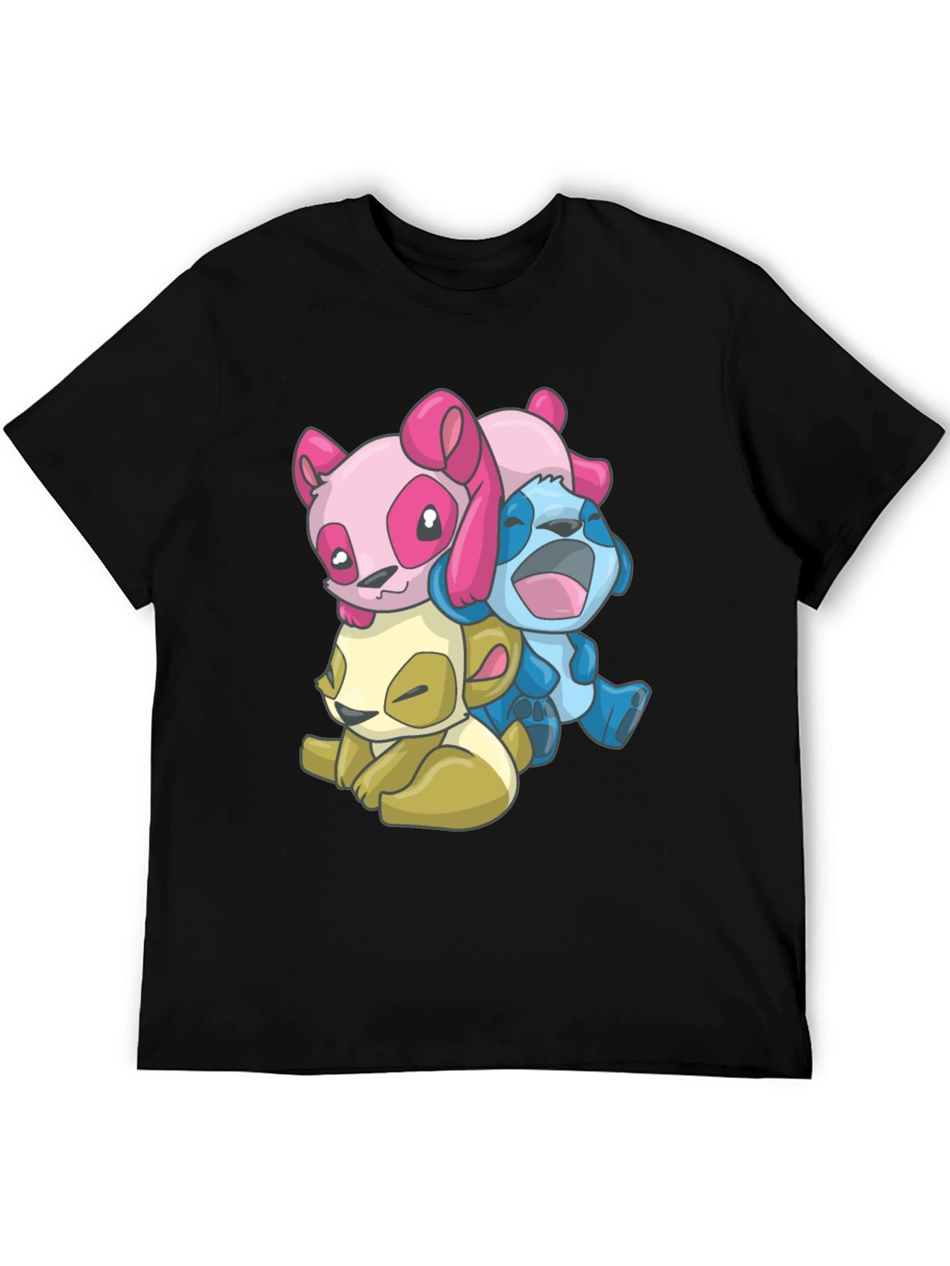 Cartoon Animal Stack Black T-Shirt