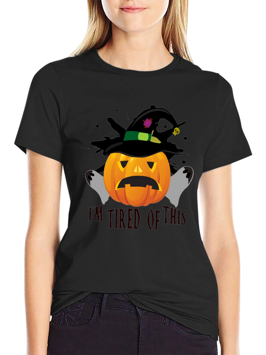 Tired Pumpkin Graphic T-Shirt - Halloween Tee