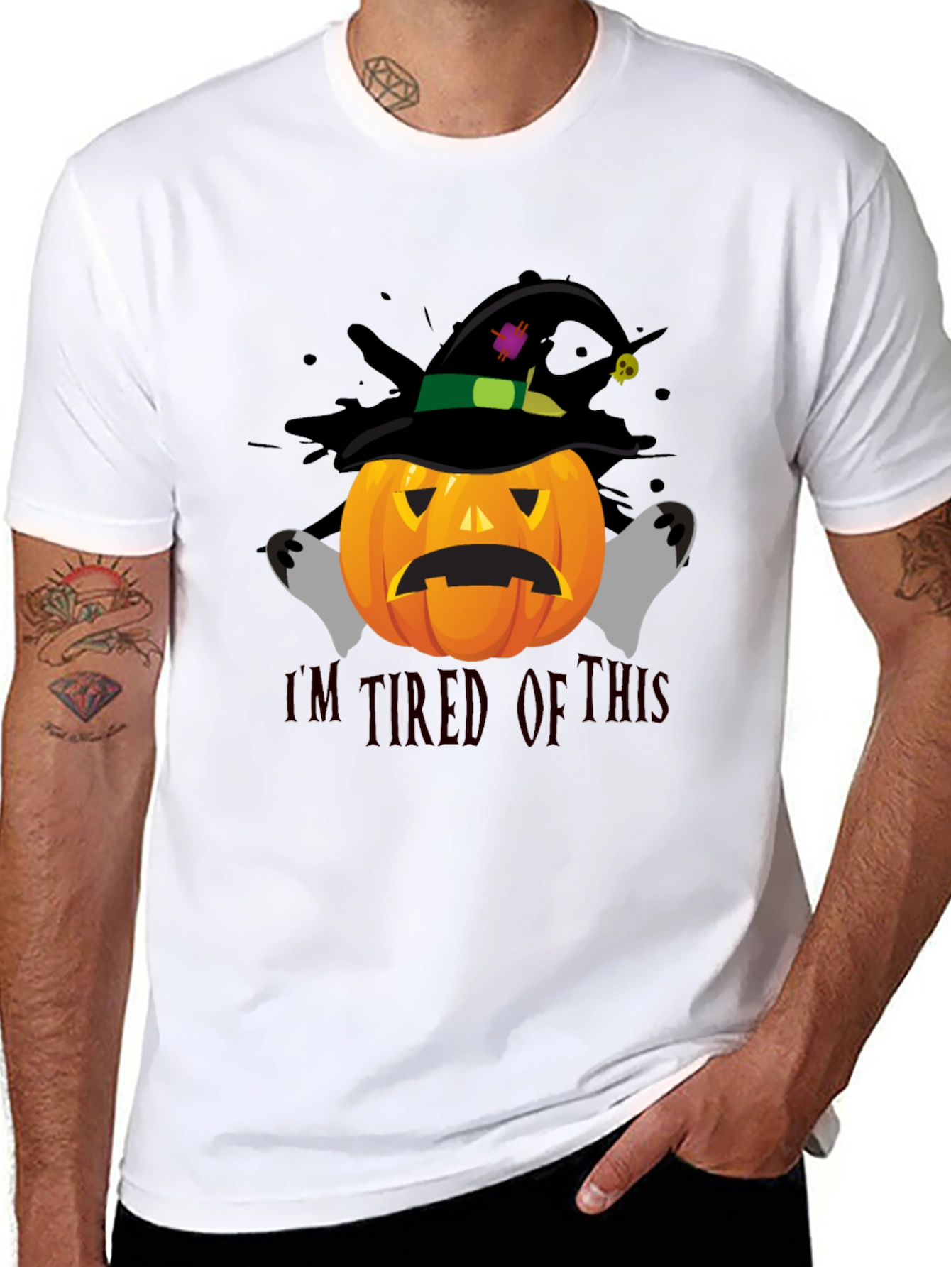 Tired Pumpkin Graphic T-Shirt - Halloween Tee