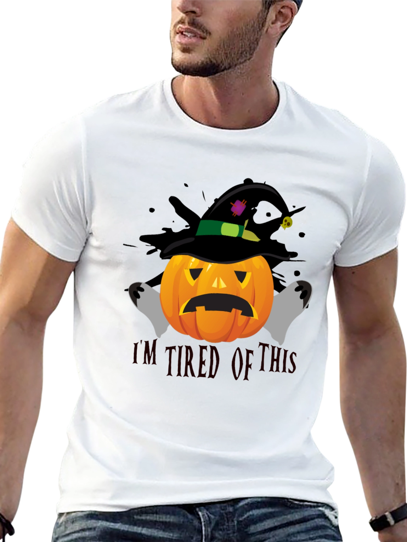 Tired Pumpkin Graphic T-Shirt - Halloween Tee