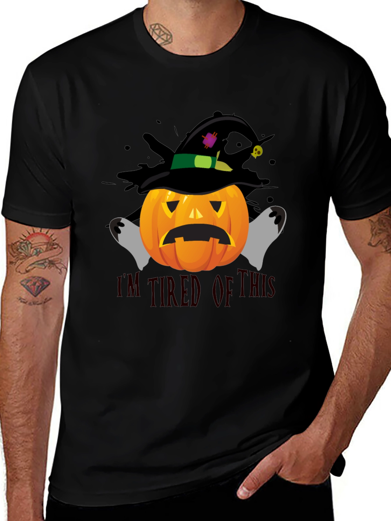 Tired Pumpkin Graphic T-Shirt - Halloween Tee