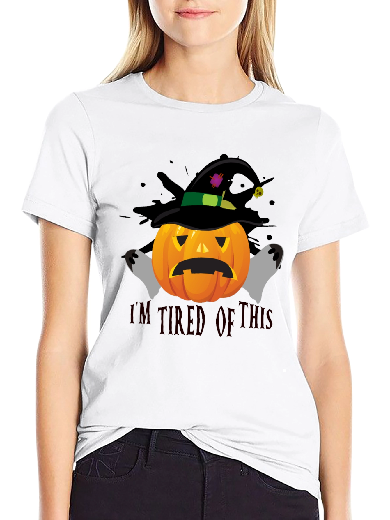 Tired Pumpkin Graphic T-Shirt - Halloween Tee