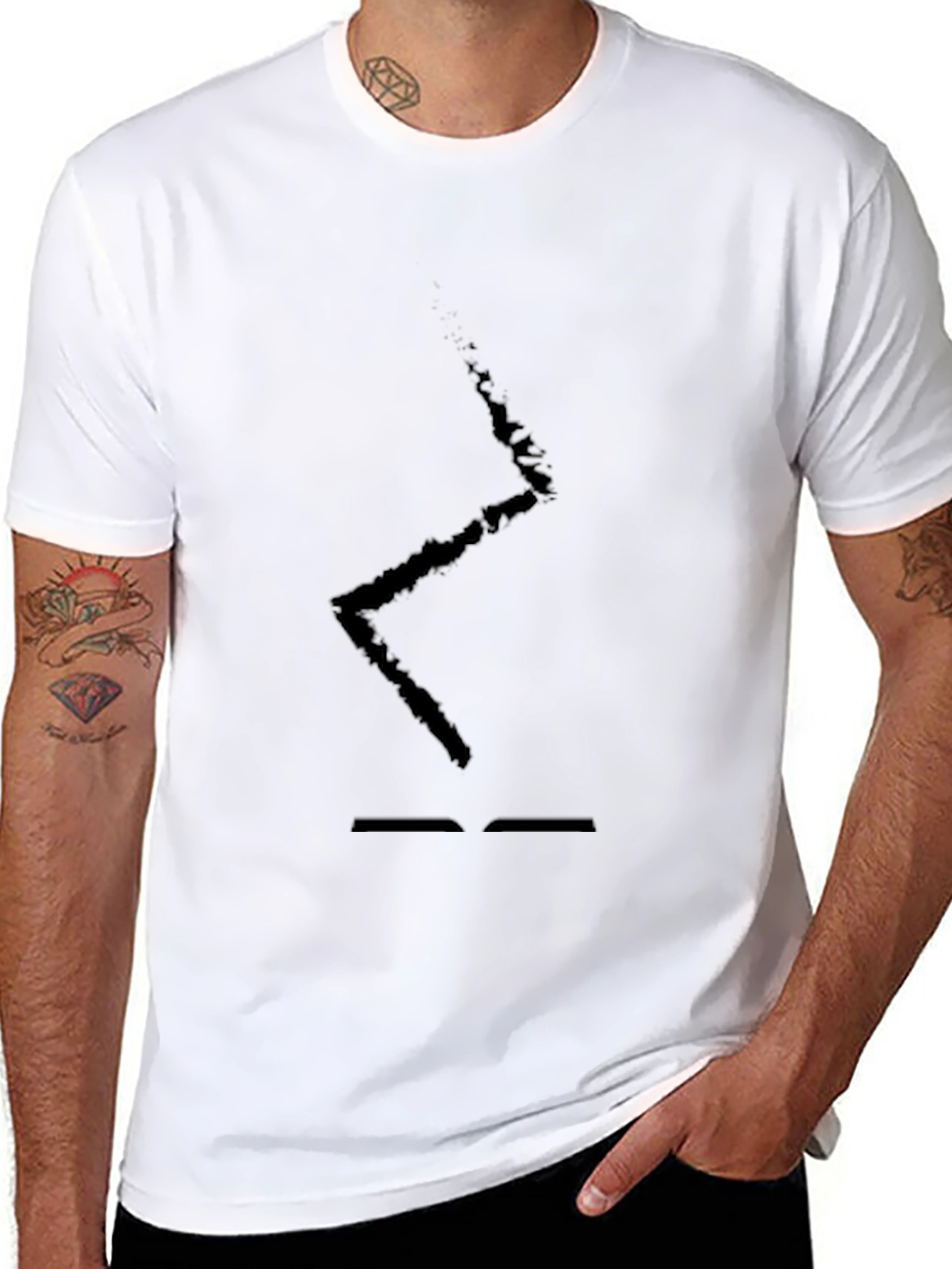 Mens Black T-Shirt with Abstract Lightning Bolt Design