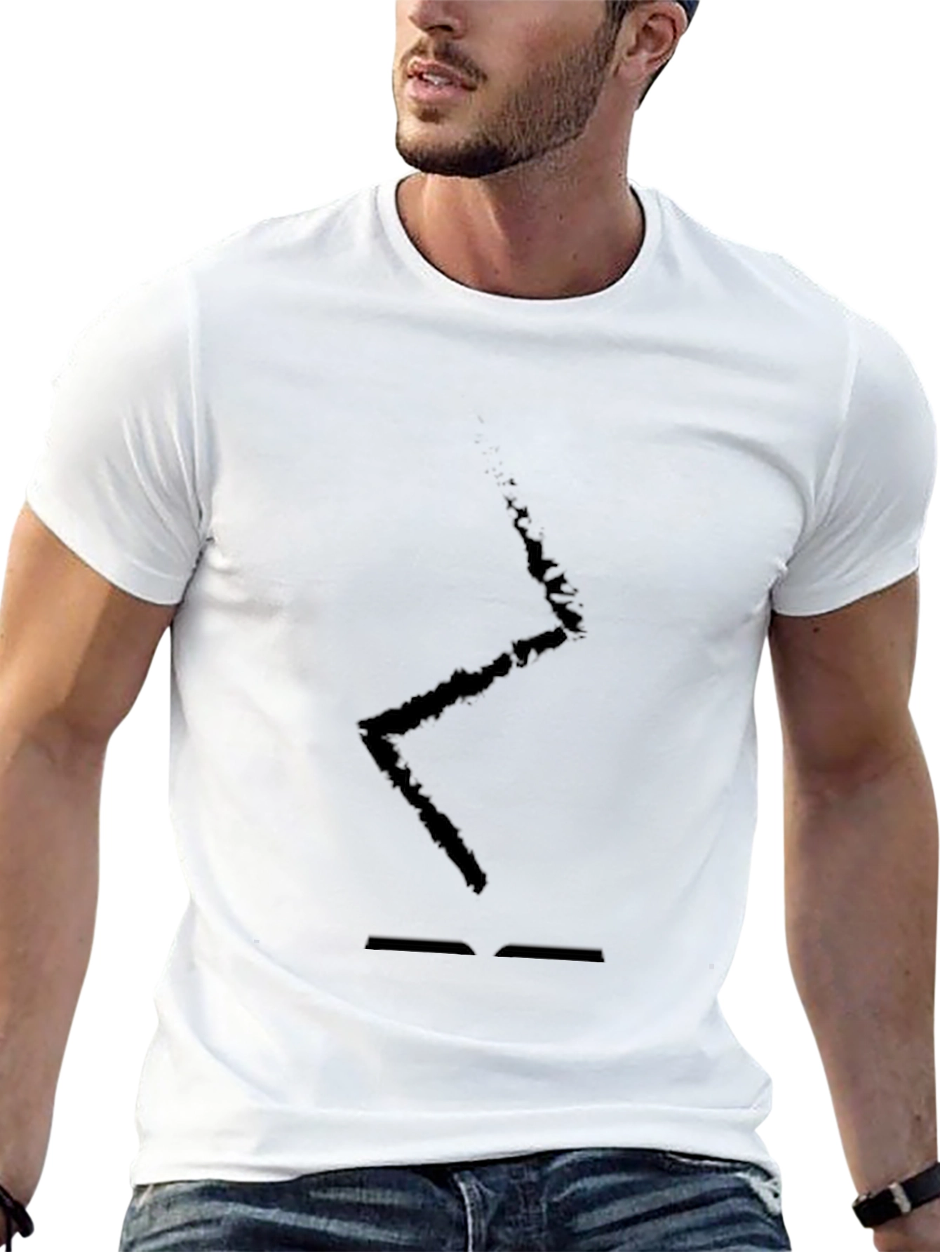 Mens Black T-Shirt with Abstract Lightning Bolt Design