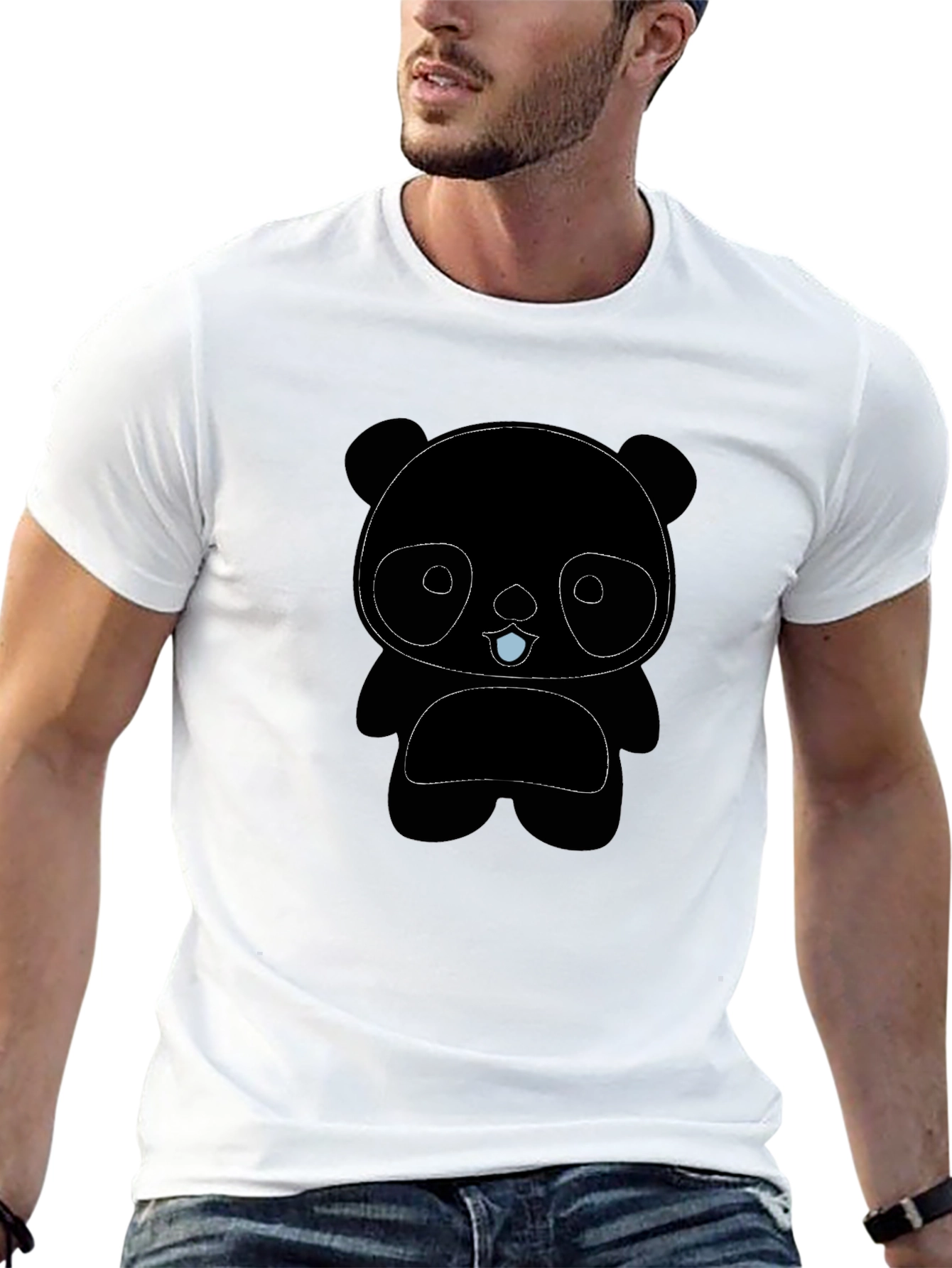 Cute Panda Graphic Tee - Black Cotton Blend Shirt