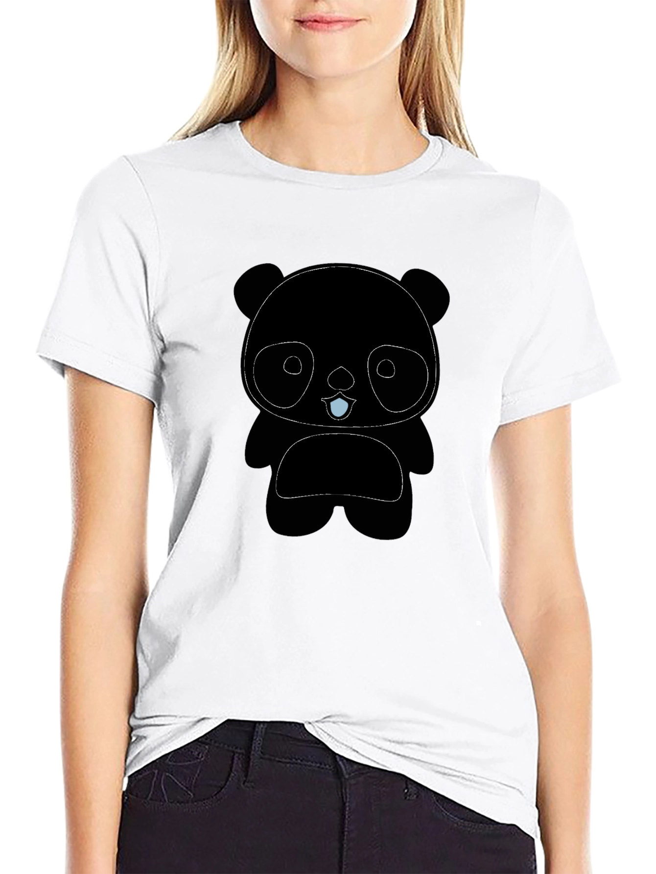Cute Panda Graphic Tee - Black Cotton Blend Shirt
