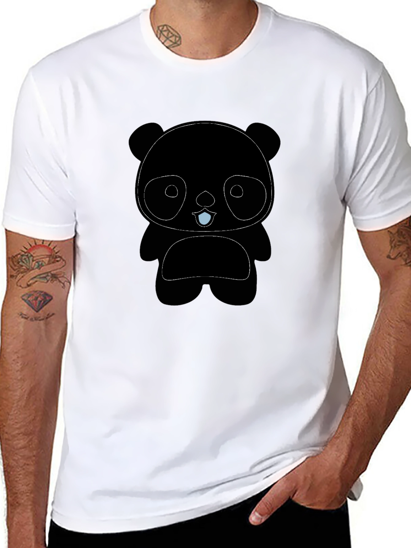 Cute Panda Graphic Tee - Black Cotton Blend Shirt