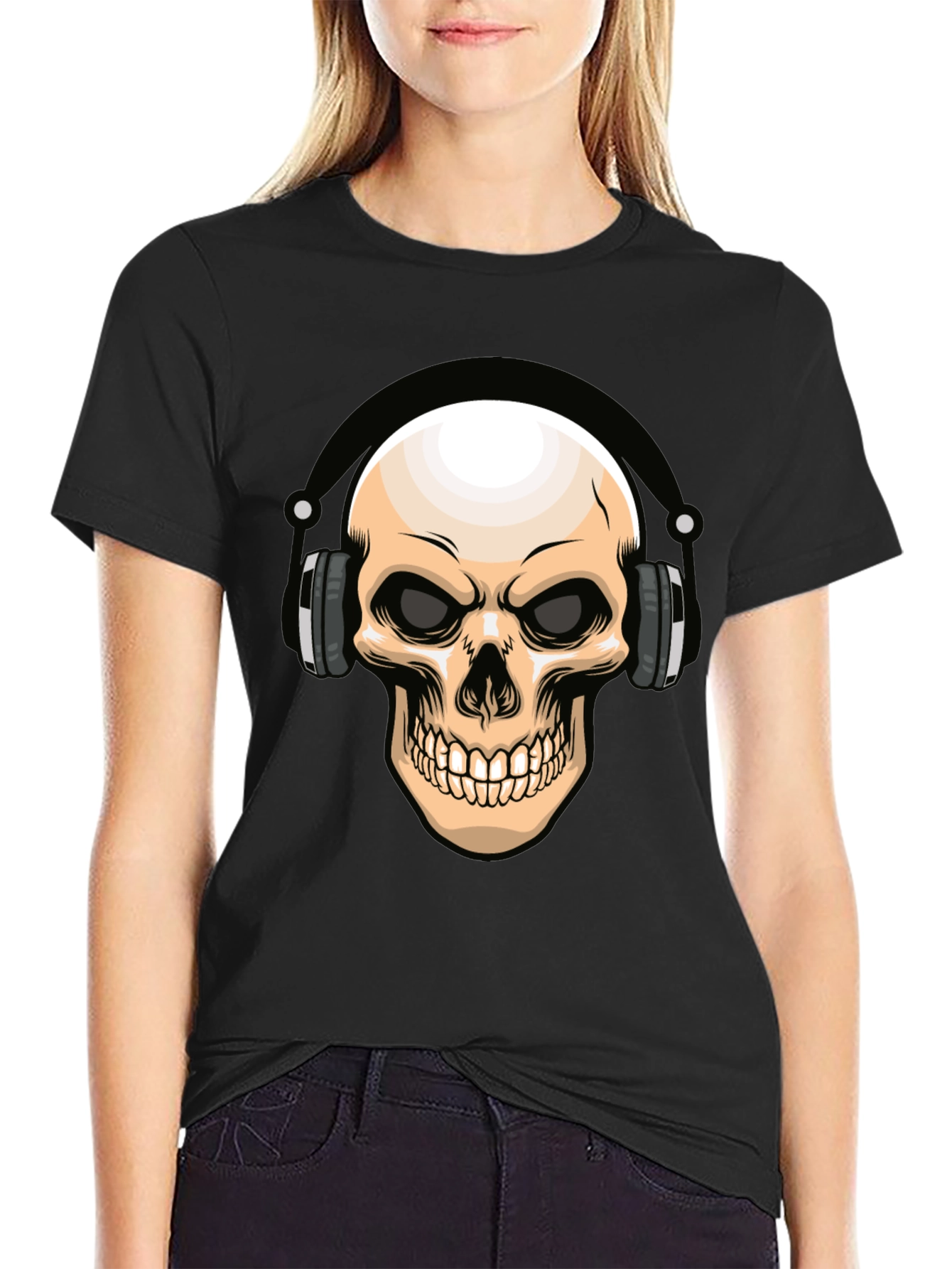 Skull Headphones Graphic T-Shirt - Cool DJ Design