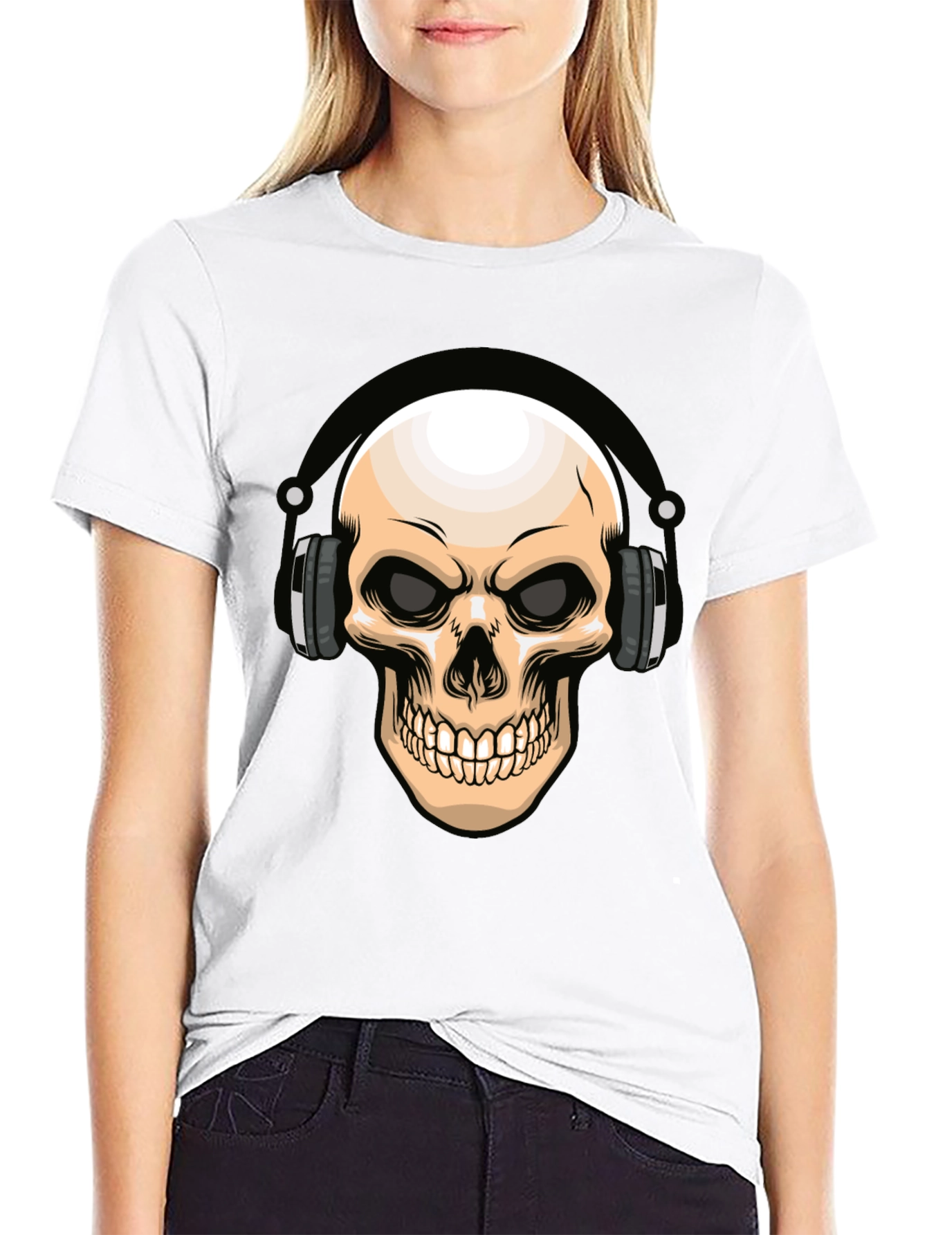 Skull Headphones Graphic T-Shirt - Cool DJ Design