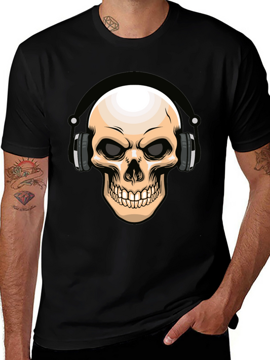 Skull Headphones Graphic T-Shirt - Cool DJ Design