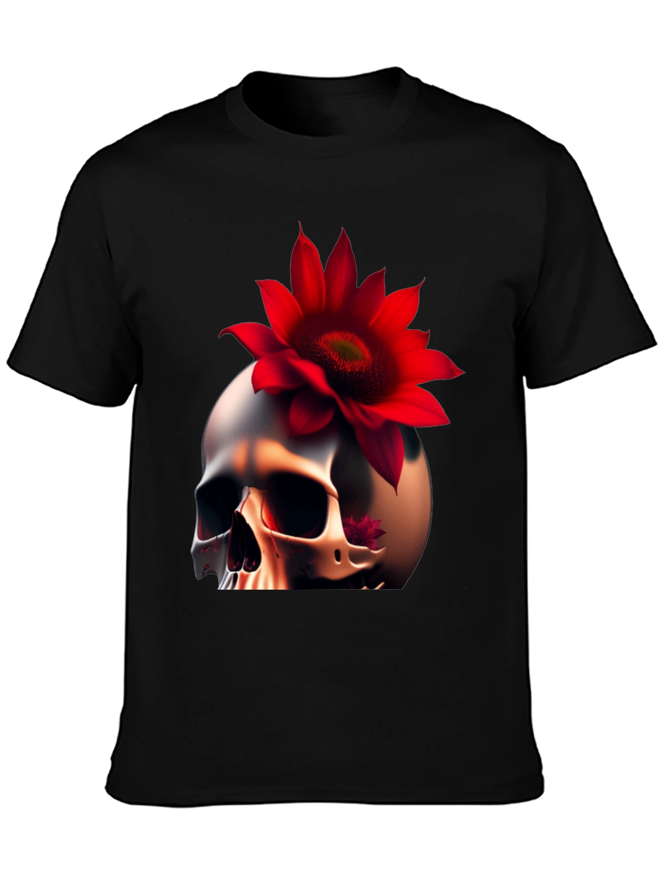 Skull & Red Flower Graphic T-Shirt