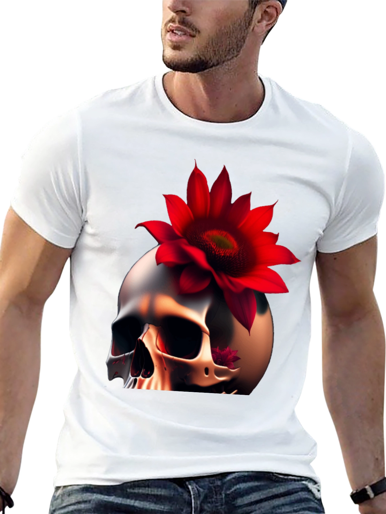 Skull & Red Flower Graphic T-Shirt