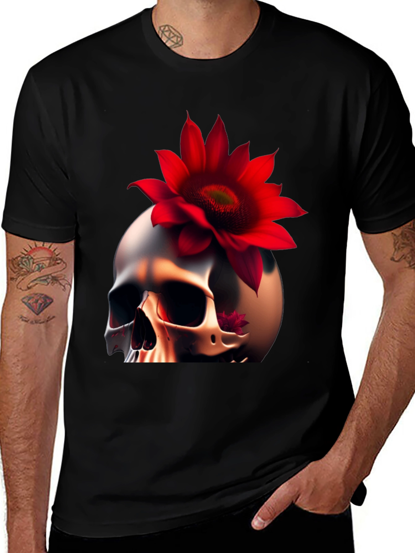 Skull & Red Flower Graphic T-Shirt