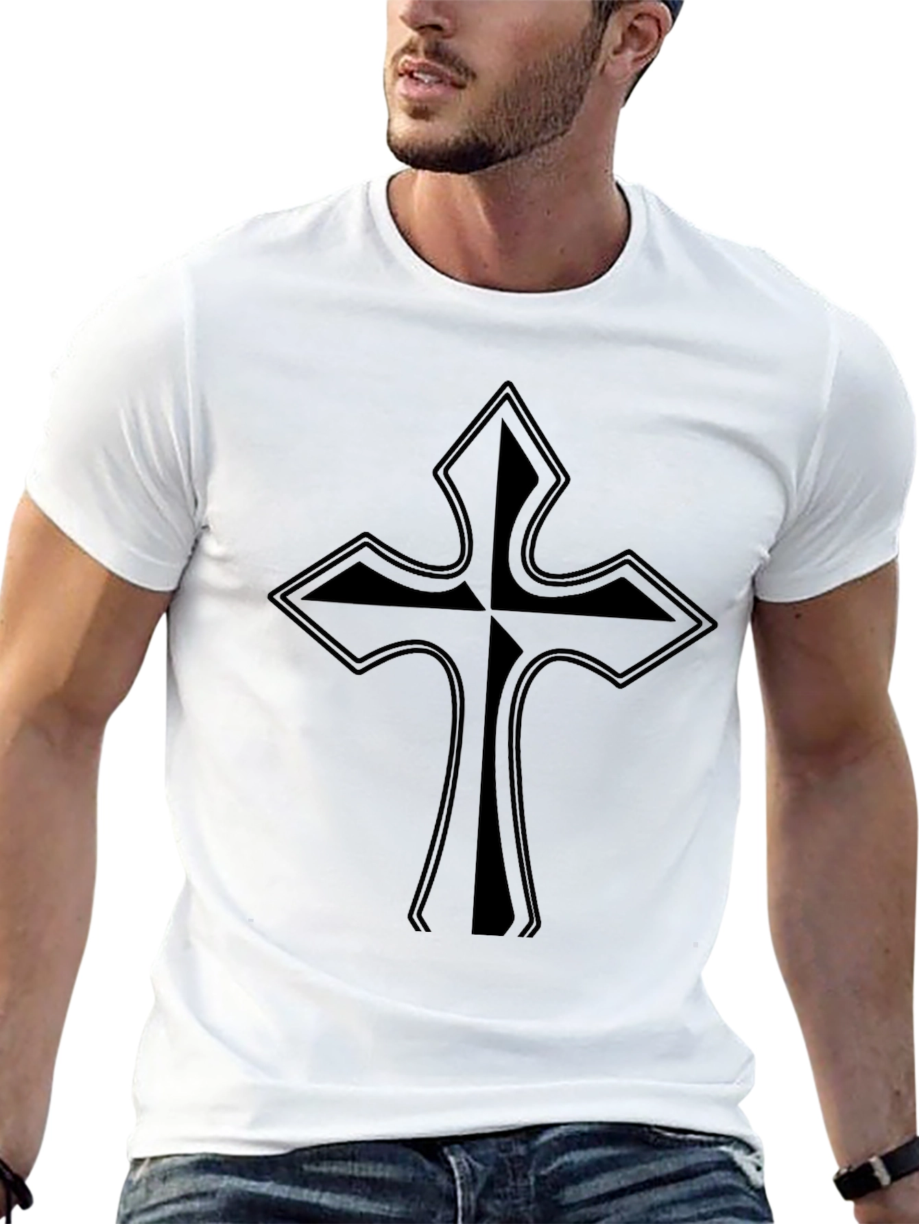 Black T-Shirt with Cross Graphic Print