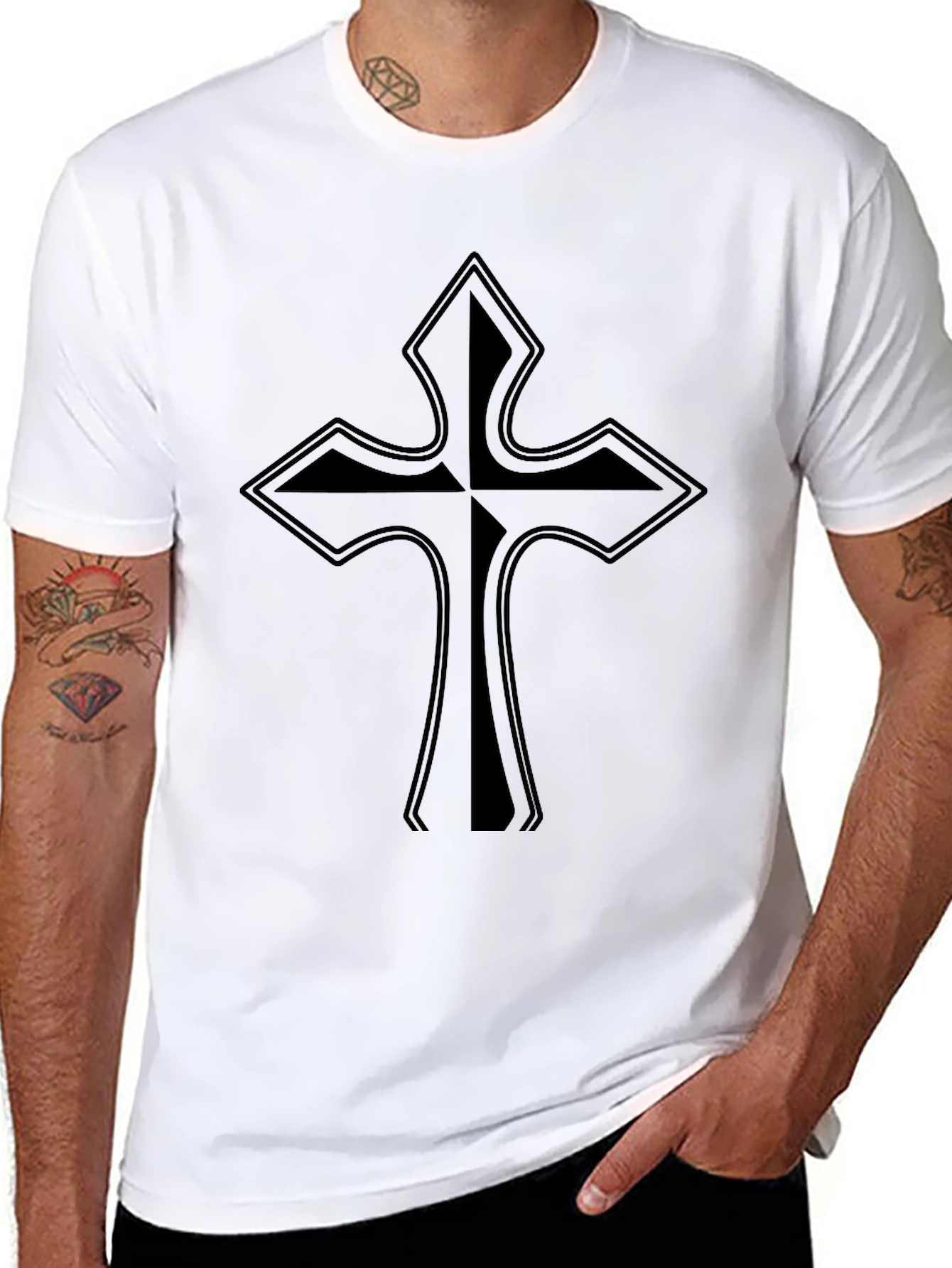 Black T-Shirt with Cross Graphic Print