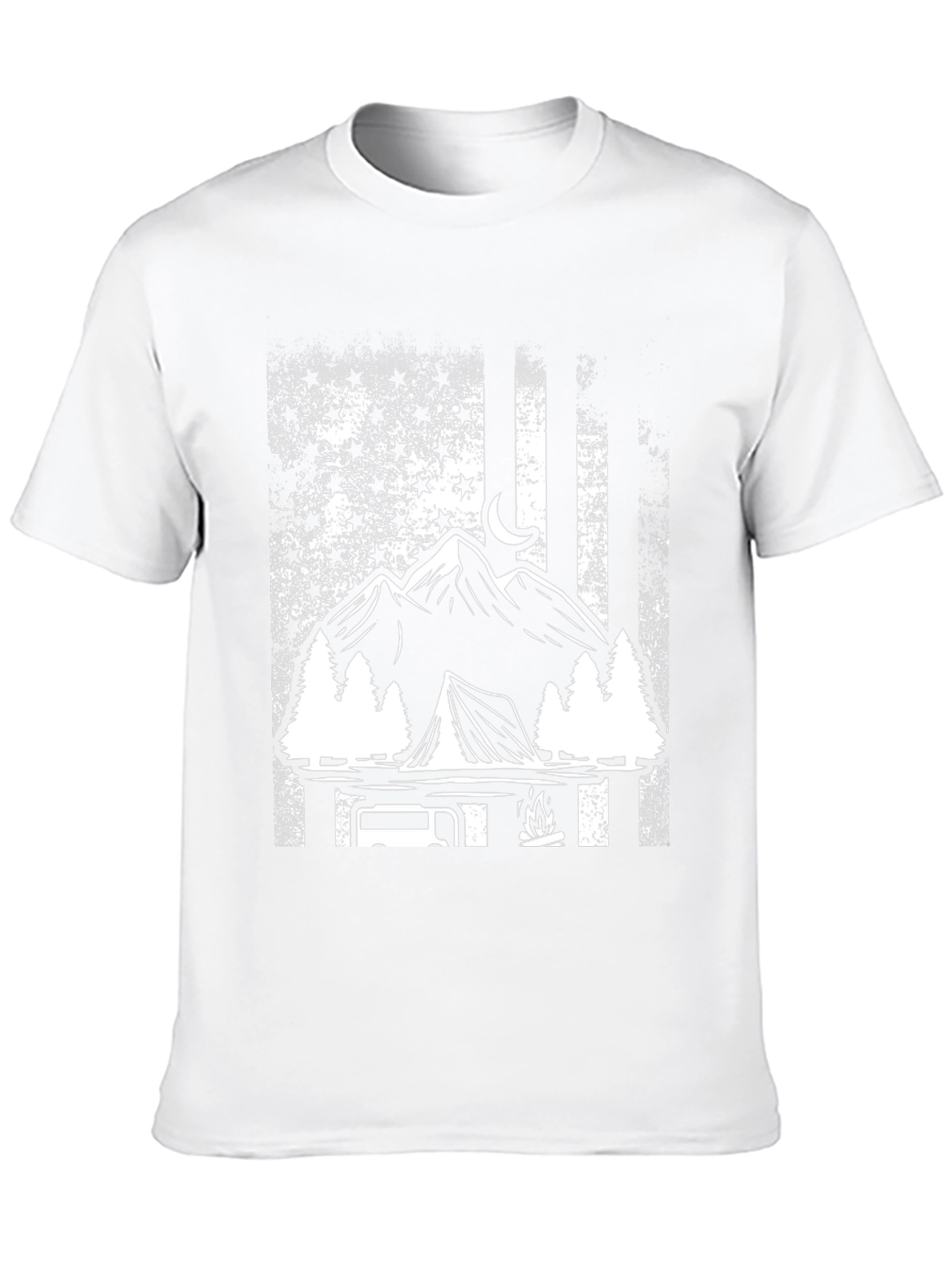 Camping Adventure T-Shirt - Mountain & American Flag Design