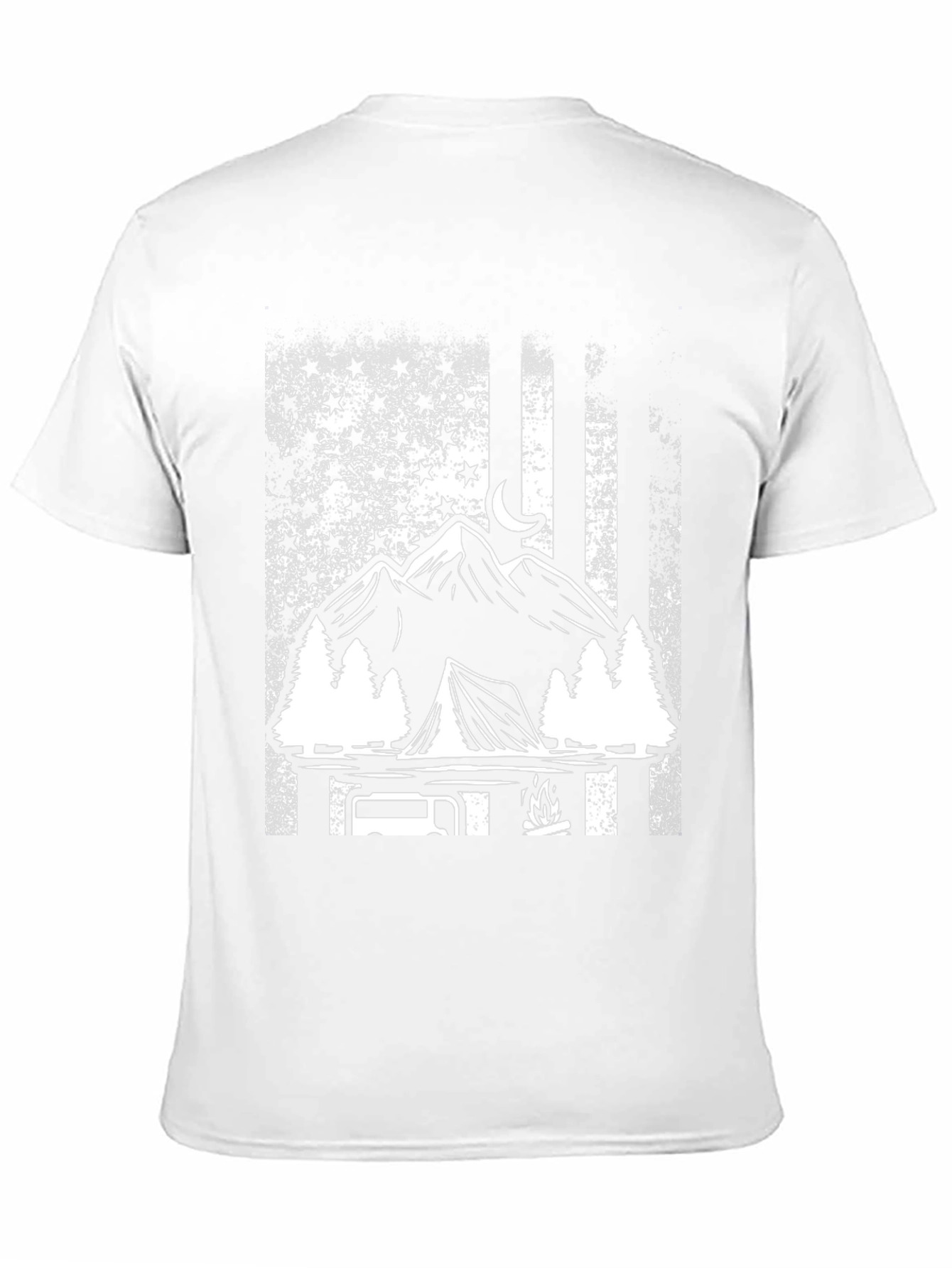 Camping Adventure T-Shirt - Mountain & American Flag Design