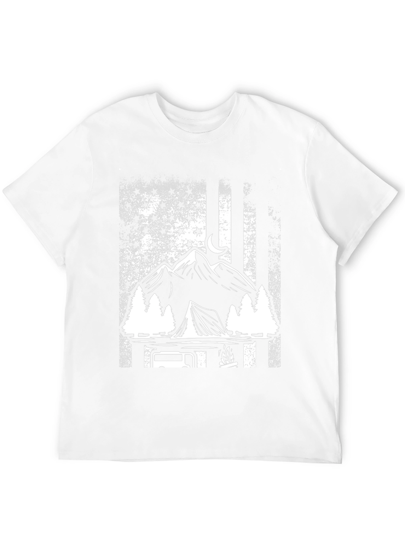 Camping Adventure T-Shirt - Mountain & American Flag Design