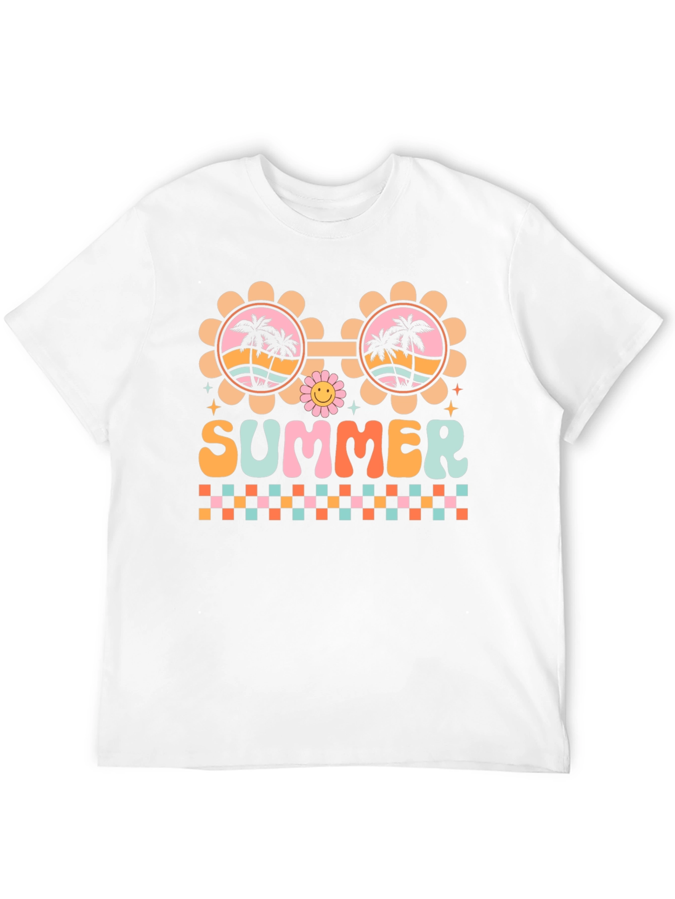 Retro Summer T-Shirt with Palm Tree Sunglasses