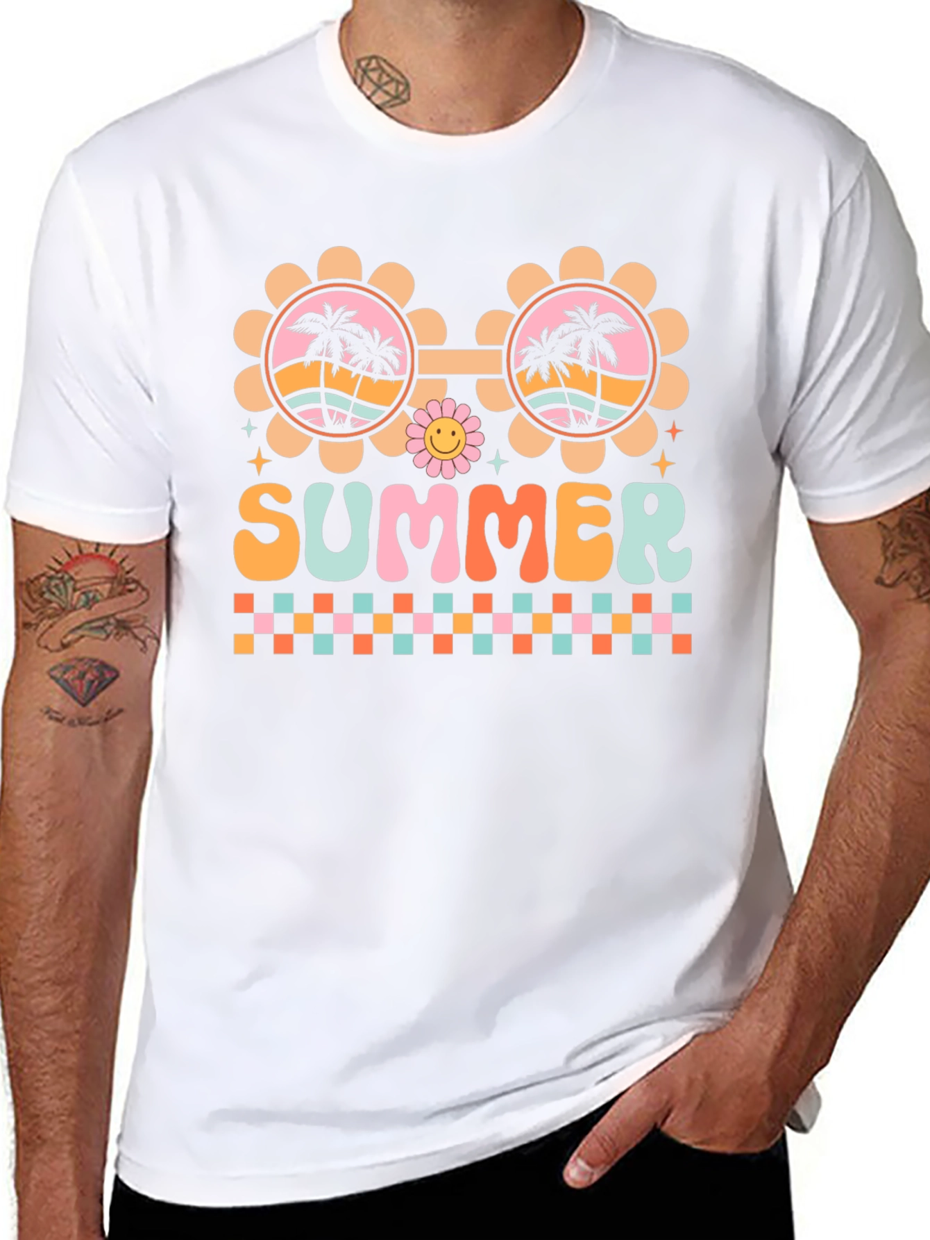Retro Summer T-Shirt with Palm Tree Sunglasses