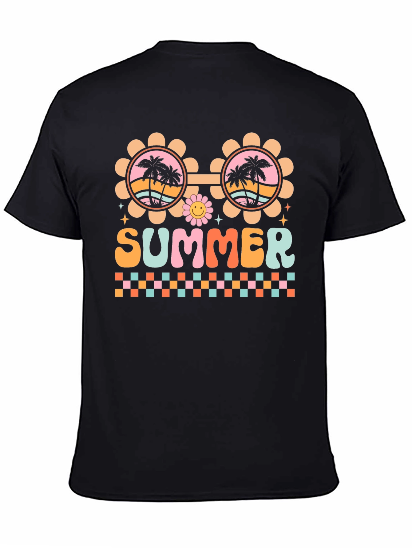 Retro Summer T-Shirt with Palm Tree Sunglasses