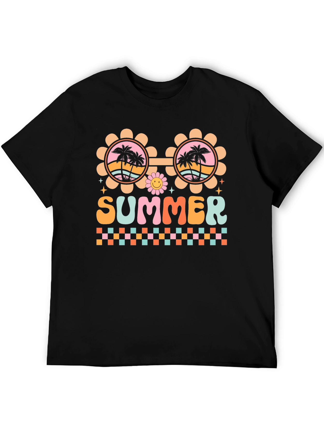 Retro Summer T-Shirt with Palm Tree Sunglasses