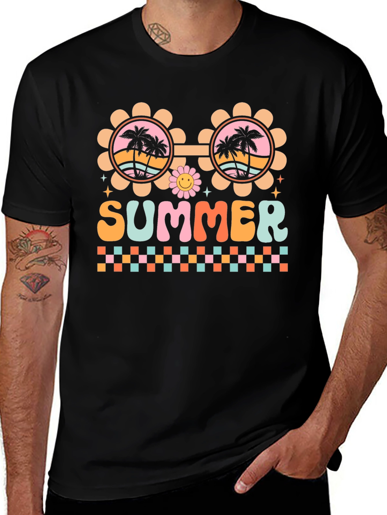 Retro Summer T-Shirt with Palm Tree Sunglasses