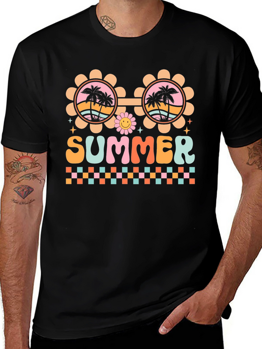 Retro Summer T-Shirt with Palm Tree Sunglasses