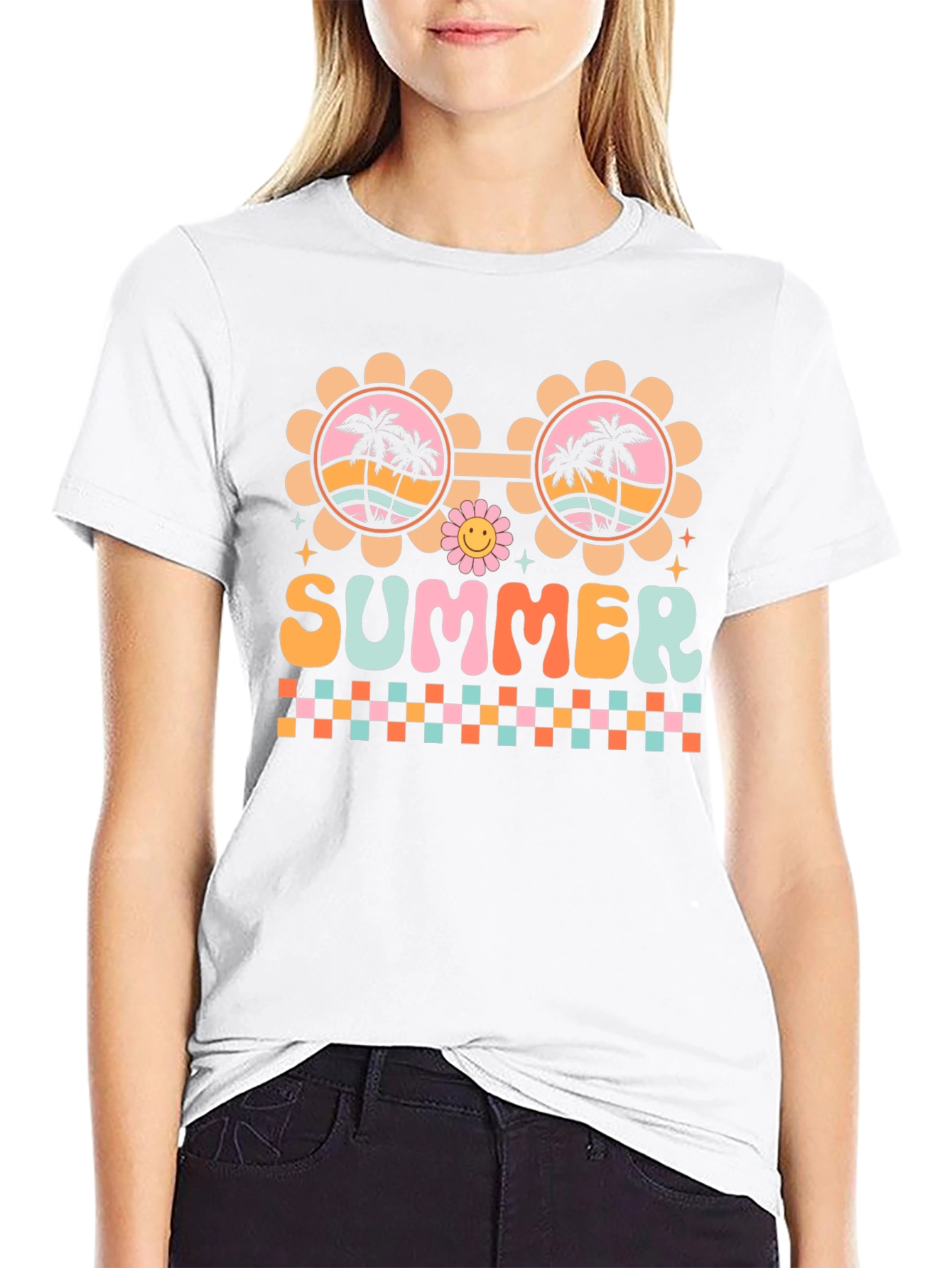 Retro Summer T-Shirt with Palm Tree Sunglasses