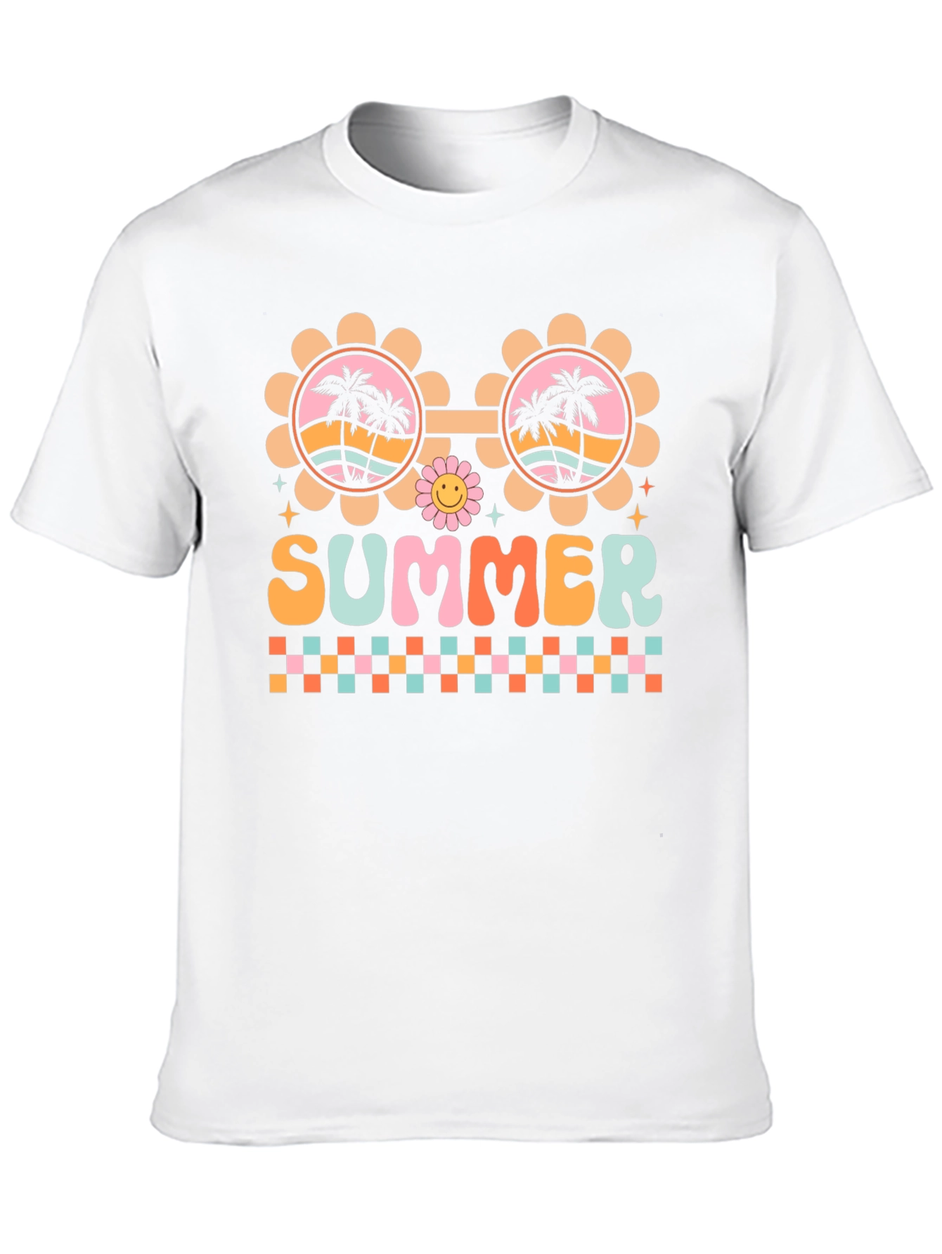 Retro Summer T-Shirt with Palm Tree Sunglasses