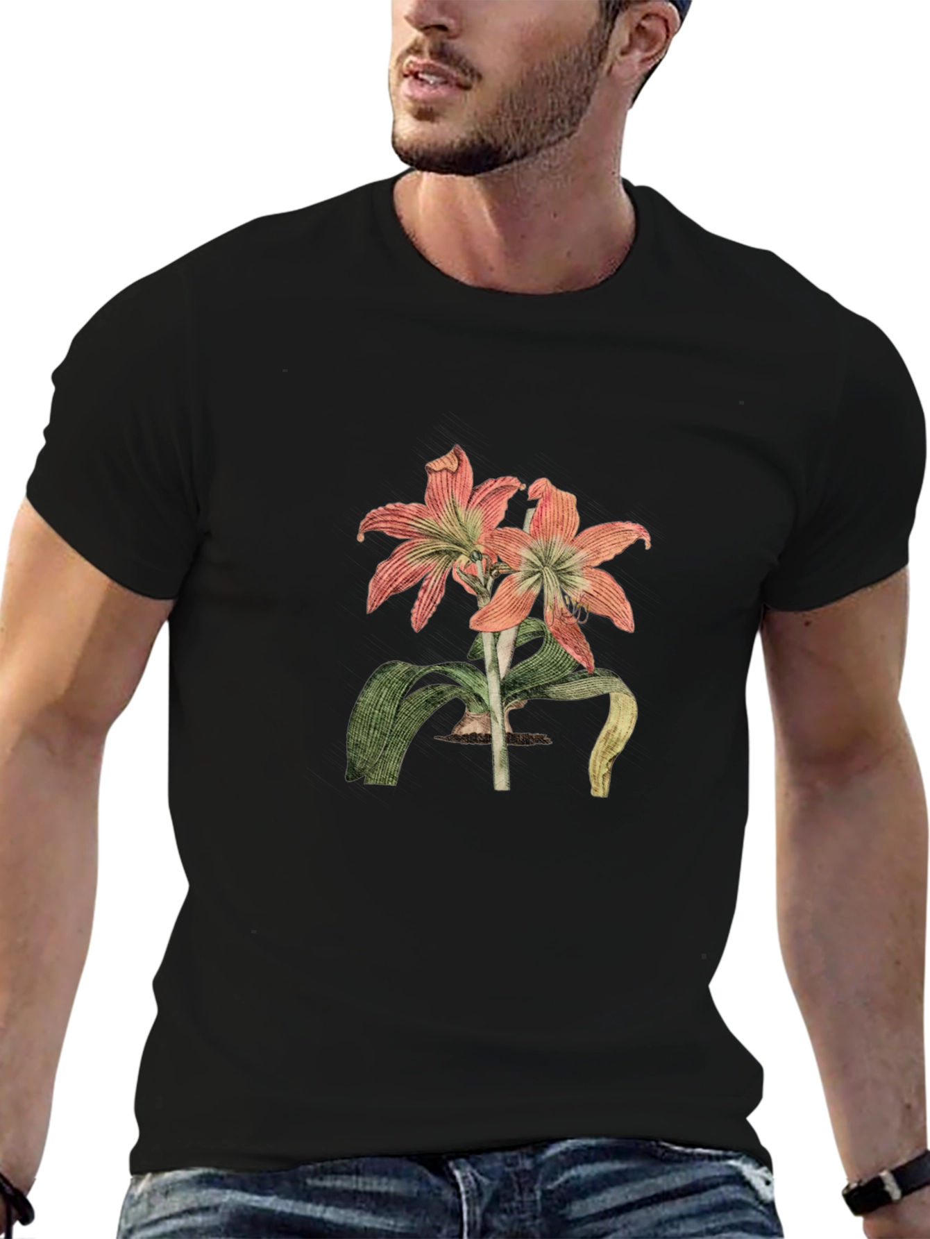 Floral Graphic Print Black Casual T-Shirt