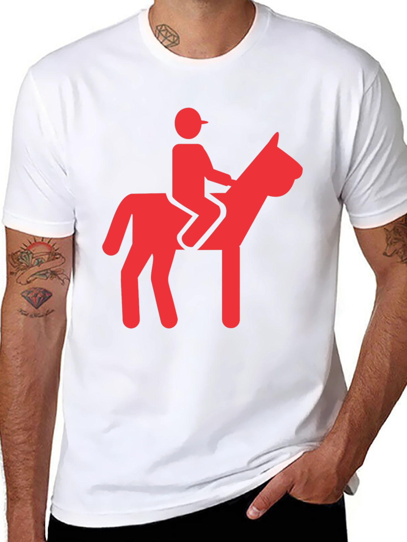 Funny Red Horse Riding Graphic Black T-Shirt