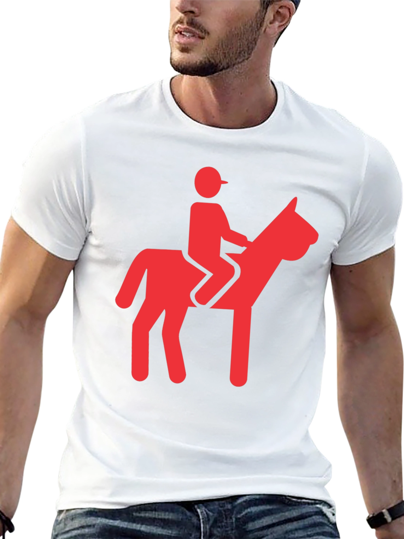 Funny Red Horse Riding Graphic Black T-Shirt