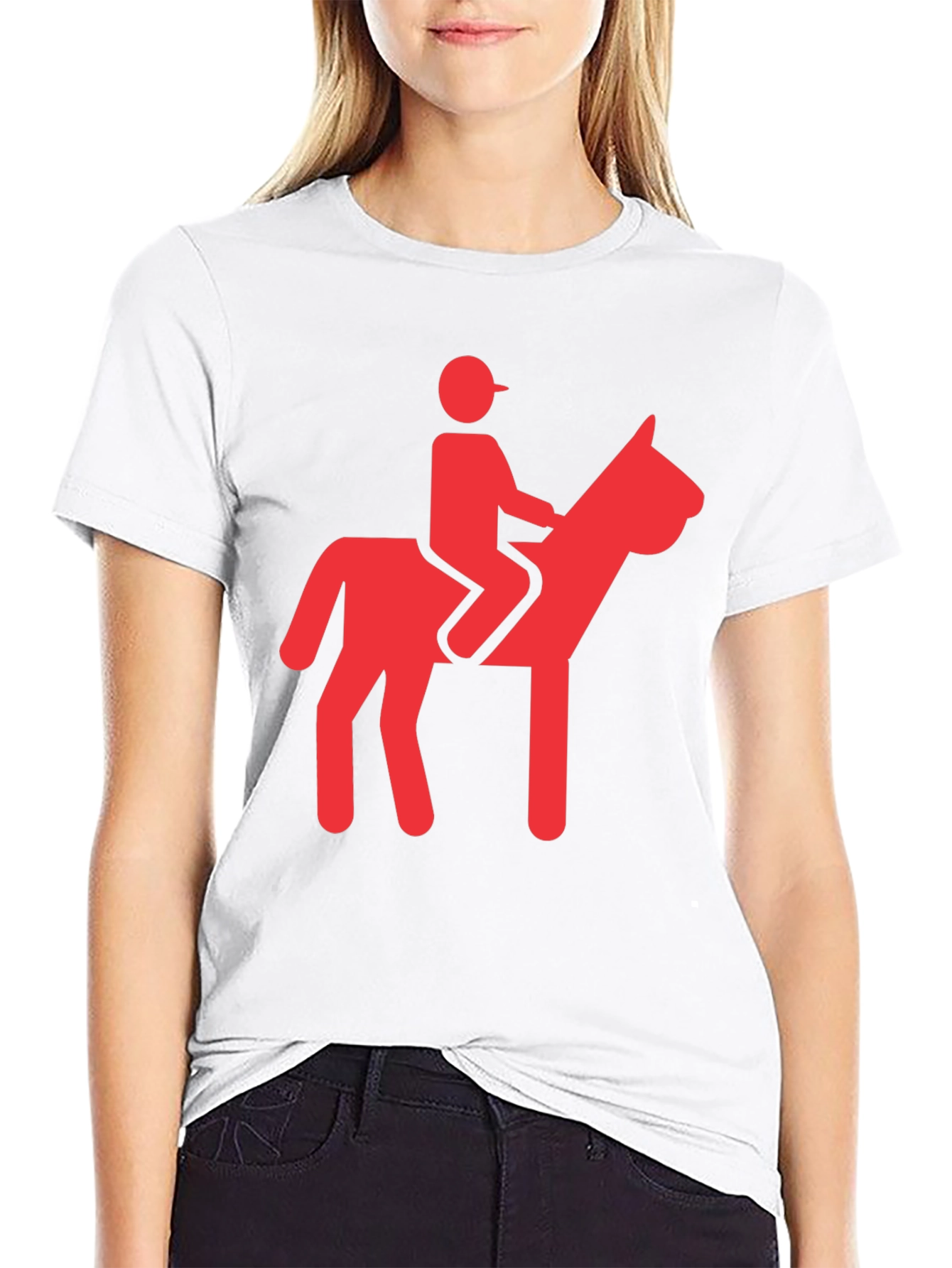 Funny Red Horse Riding Graphic Black T-Shirt