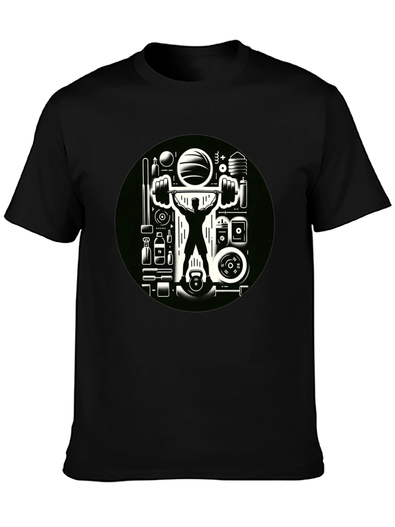 Gym Graphic Black T-Shirt - Weightlifting Design