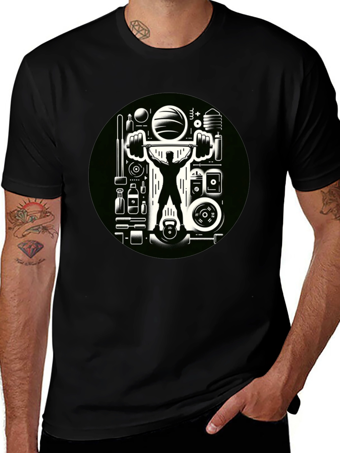 Gym Graphic Black T-Shirt - Weightlifting Design
