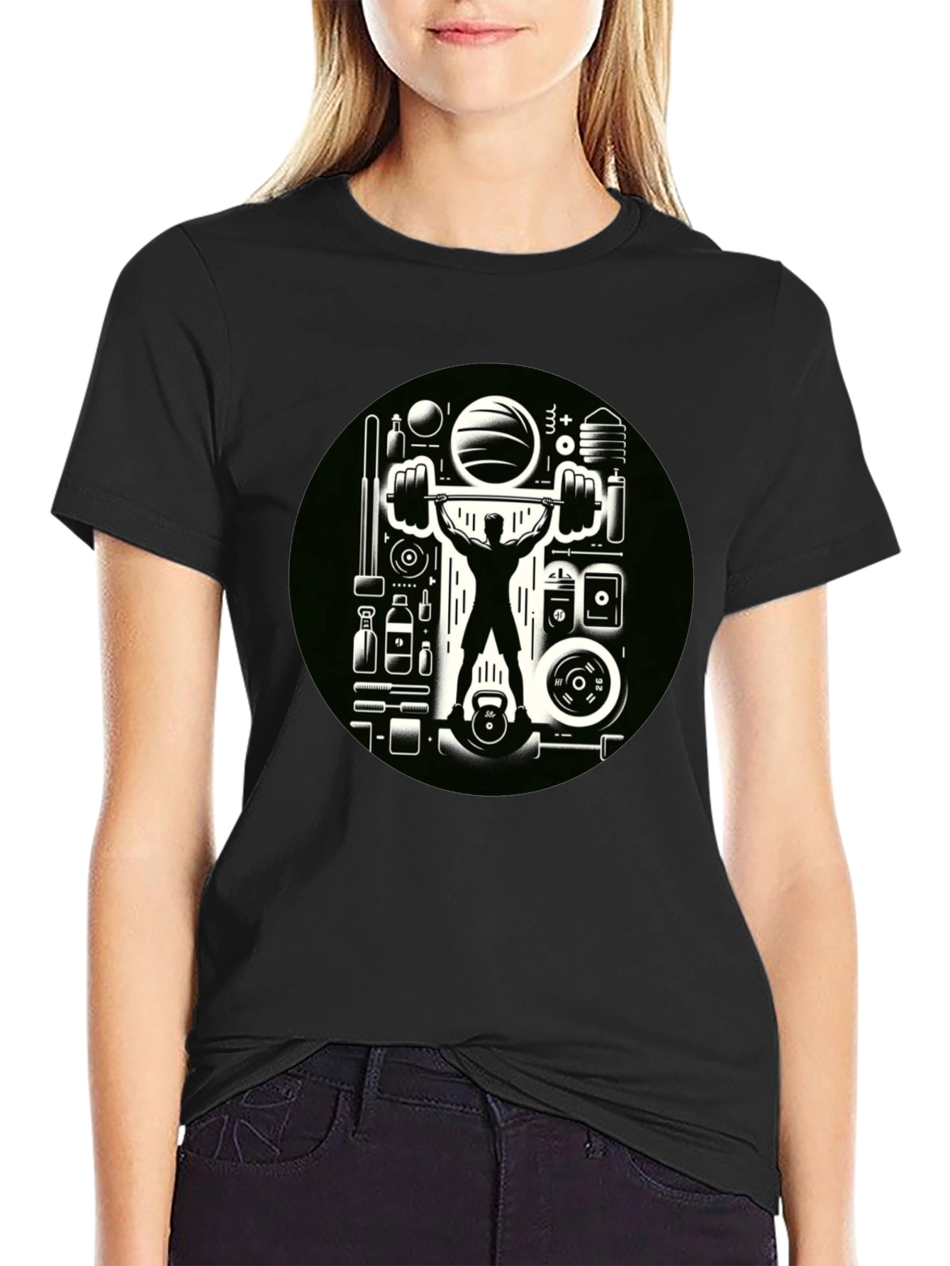 Gym Graphic Black T-Shirt - Weightlifting Design