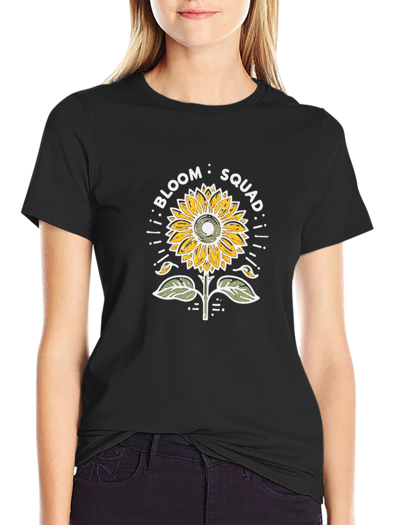 Bloom Squad Sunflower Graphic Tee - Black Cotton