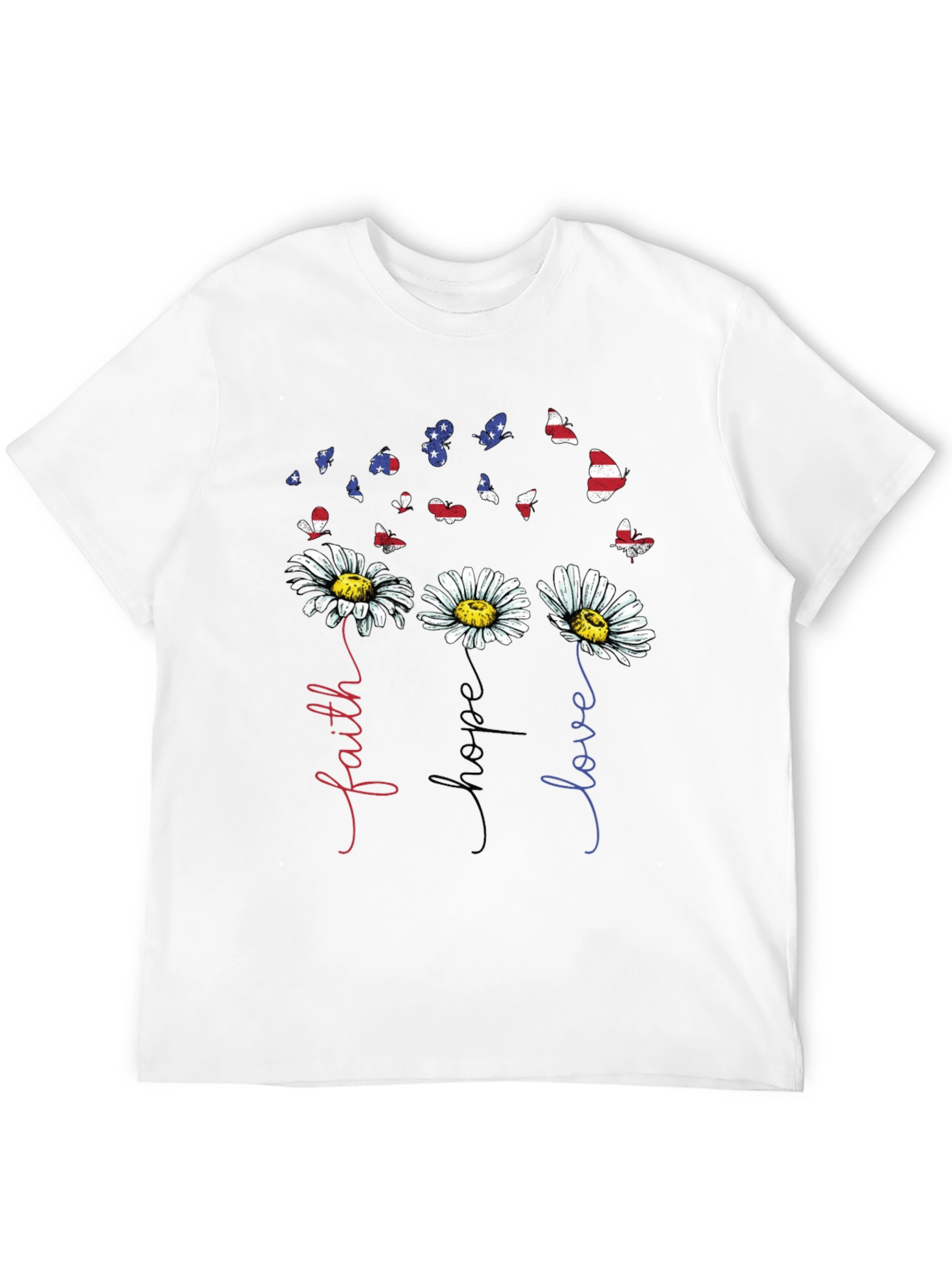 Faith Hope Love Patriotic Butterfly Daisy Graphic Tee