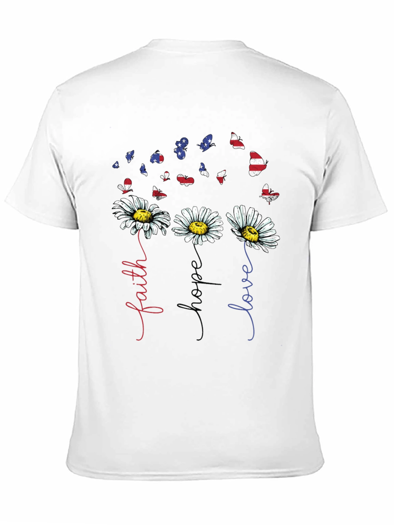 Faith Hope Love Patriotic Butterfly Daisy Graphic Tee