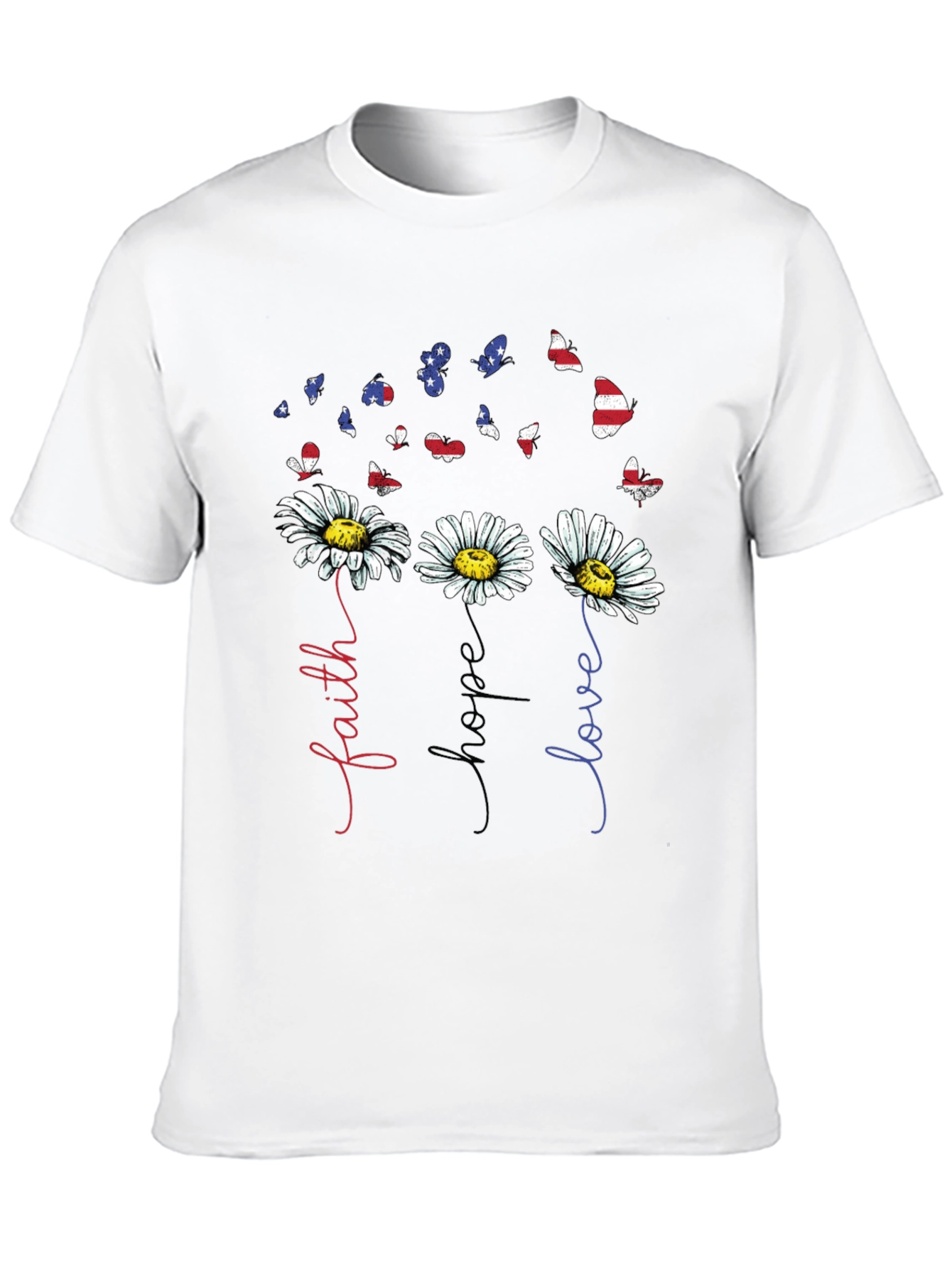 Faith Hope Love Patriotic Butterfly Daisy Graphic Tee