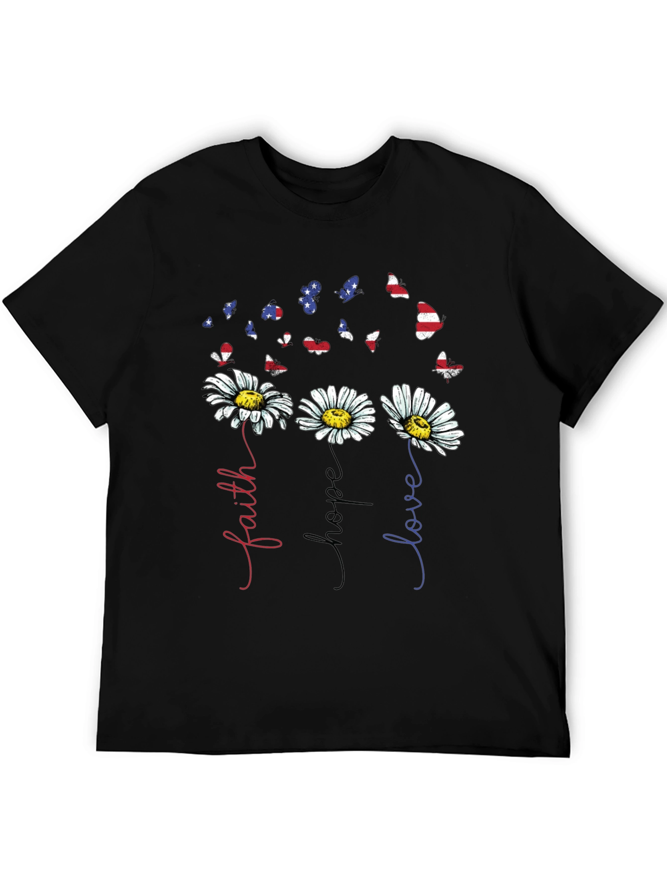 Faith Hope Love Patriotic Butterfly Daisy Graphic Tee