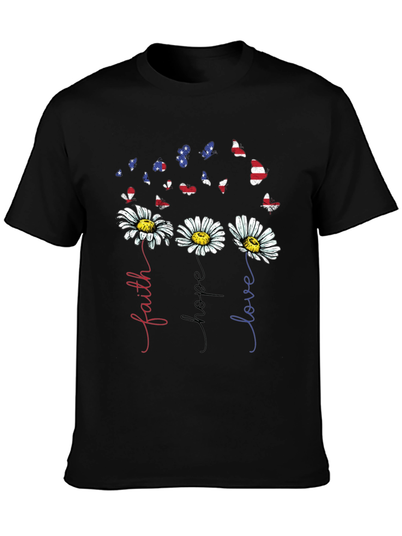 Faith Hope Love Patriotic Butterfly Daisy Graphic Tee
