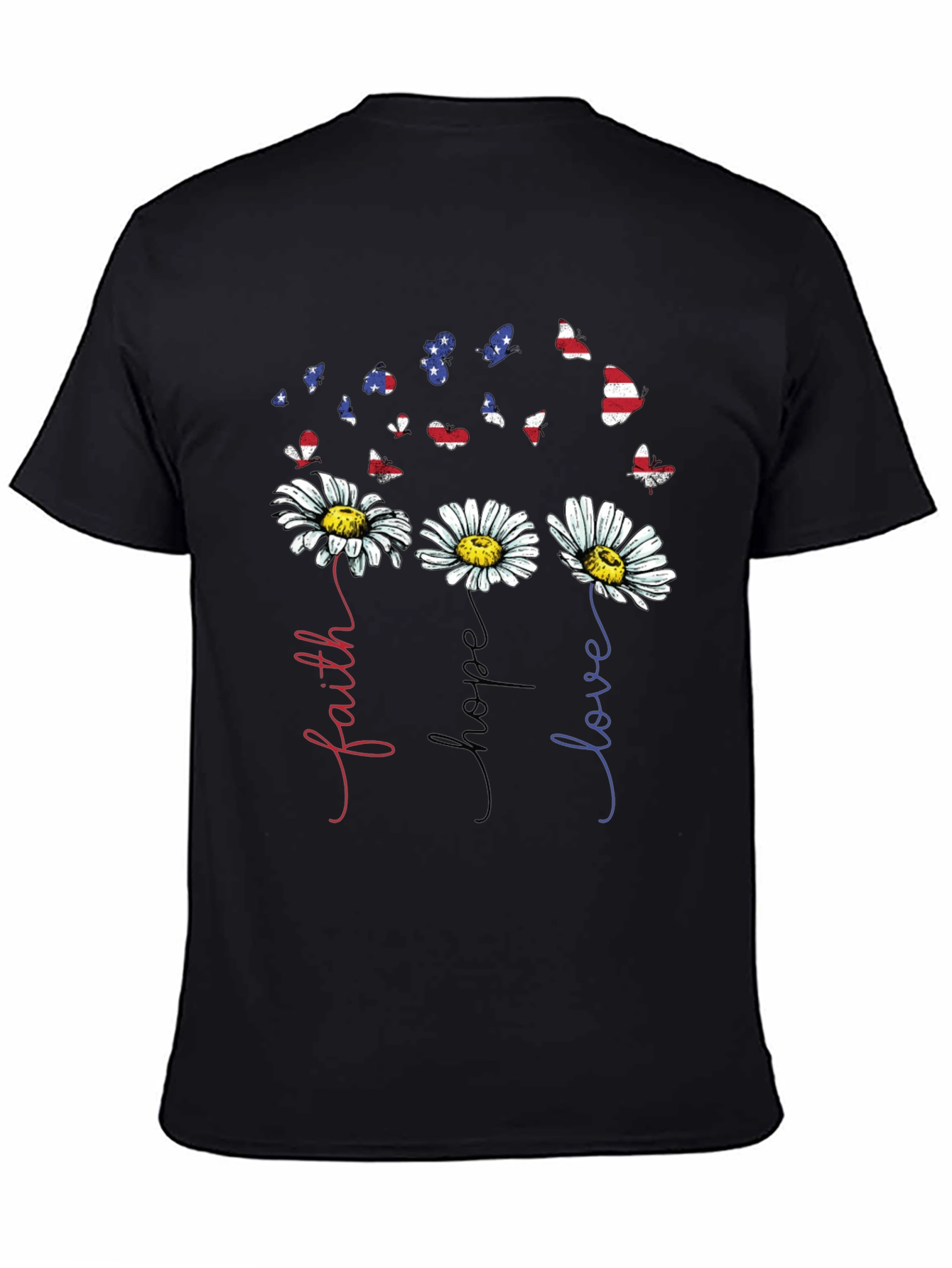 Faith Hope Love Patriotic Butterfly Daisy Graphic Tee
