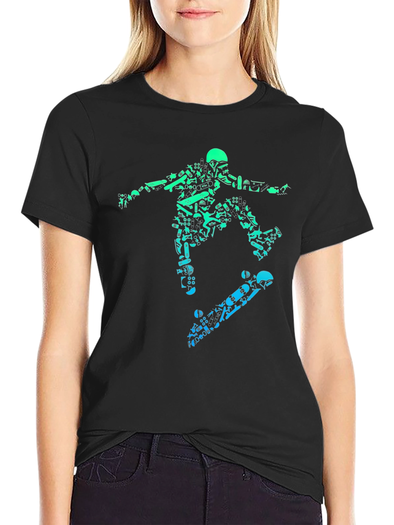Skateboarding Graphic Tee - Black