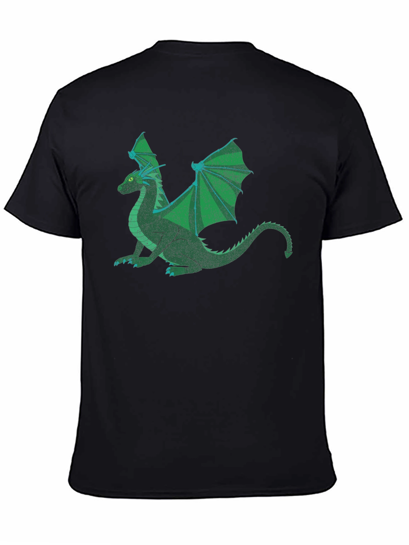 Green Dragon Graphic Print Black T-Shirt