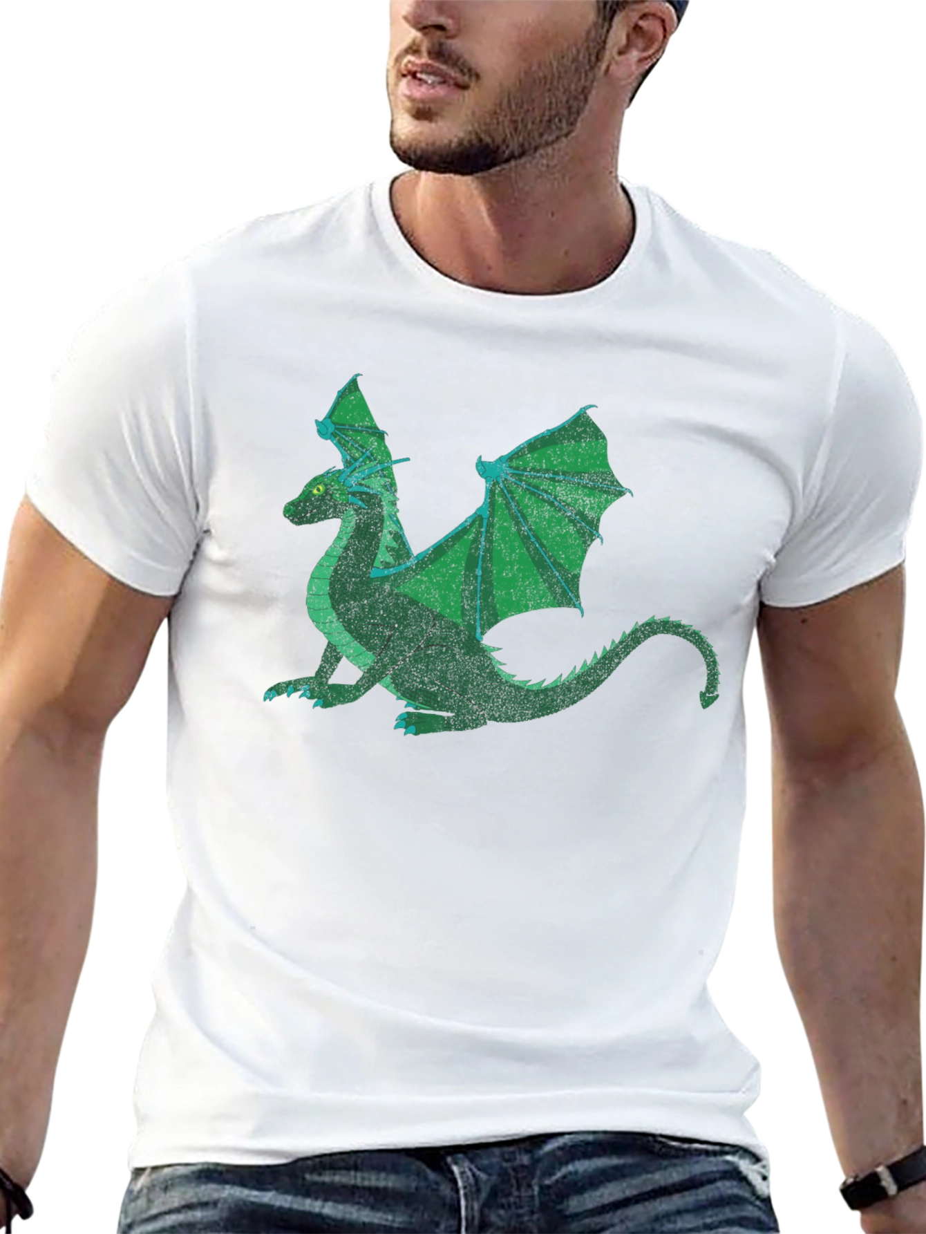 Green Dragon Graphic Print Black T-Shirt