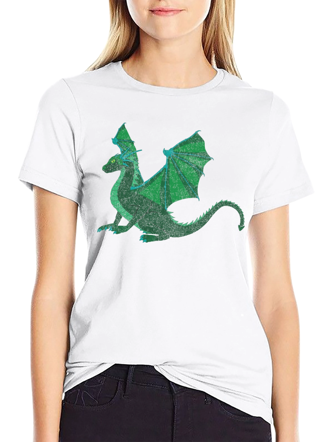 Green Dragon Graphic Print Black T-Shirt