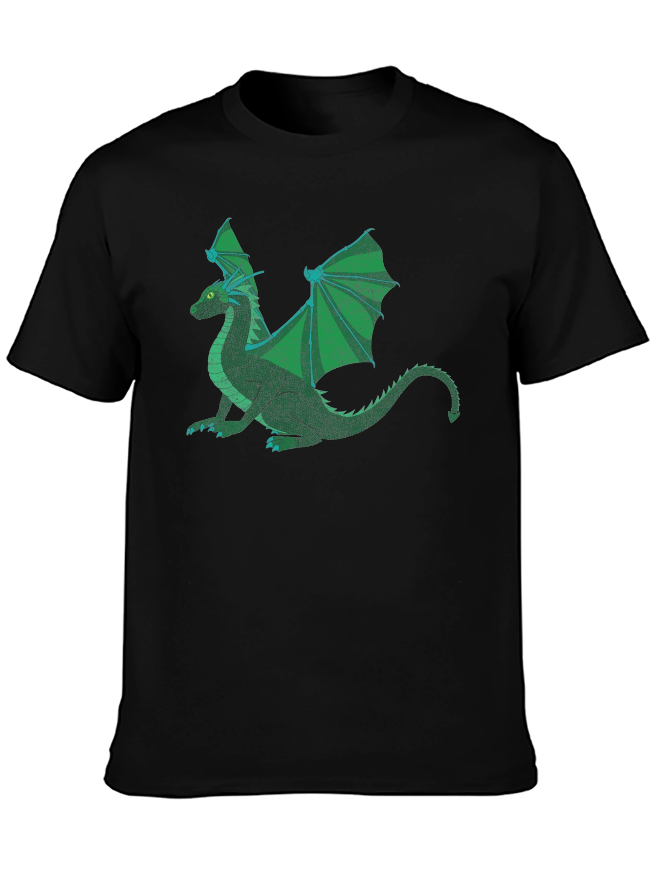 Green Dragon Graphic Print Black T-Shirt