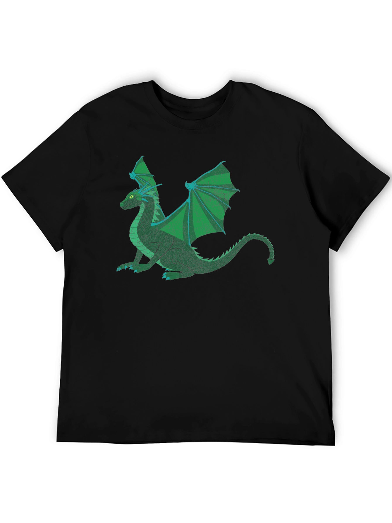 Green Dragon Graphic Print Black T-Shirt